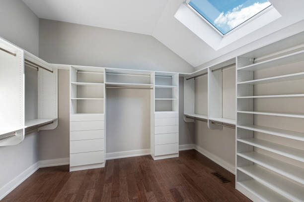 Hardwood flooring and ample amount of shelf space for clothes